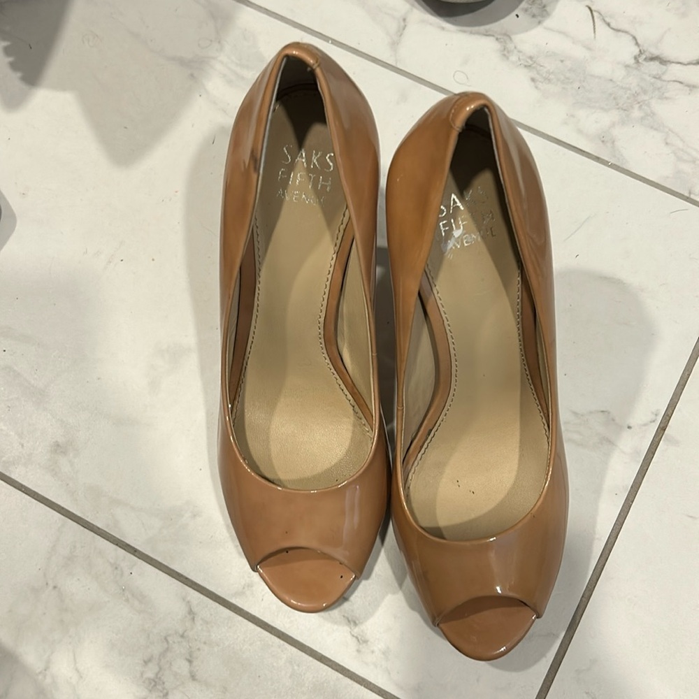 Same fifth avenue leather 8m open toe nude stiletto heel